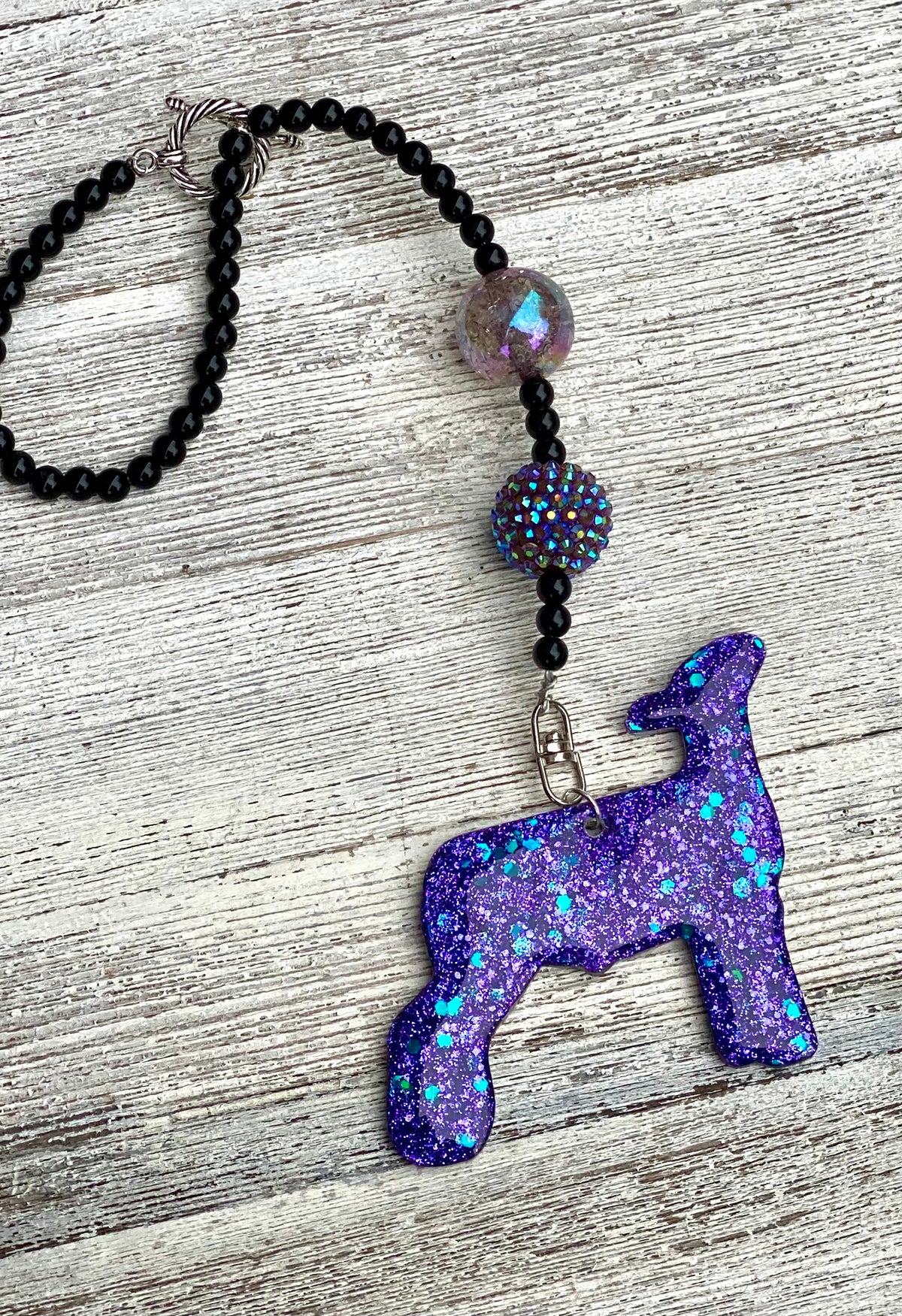 3" Glitter Show Lamb Beaded Rearview Mirror Hanger