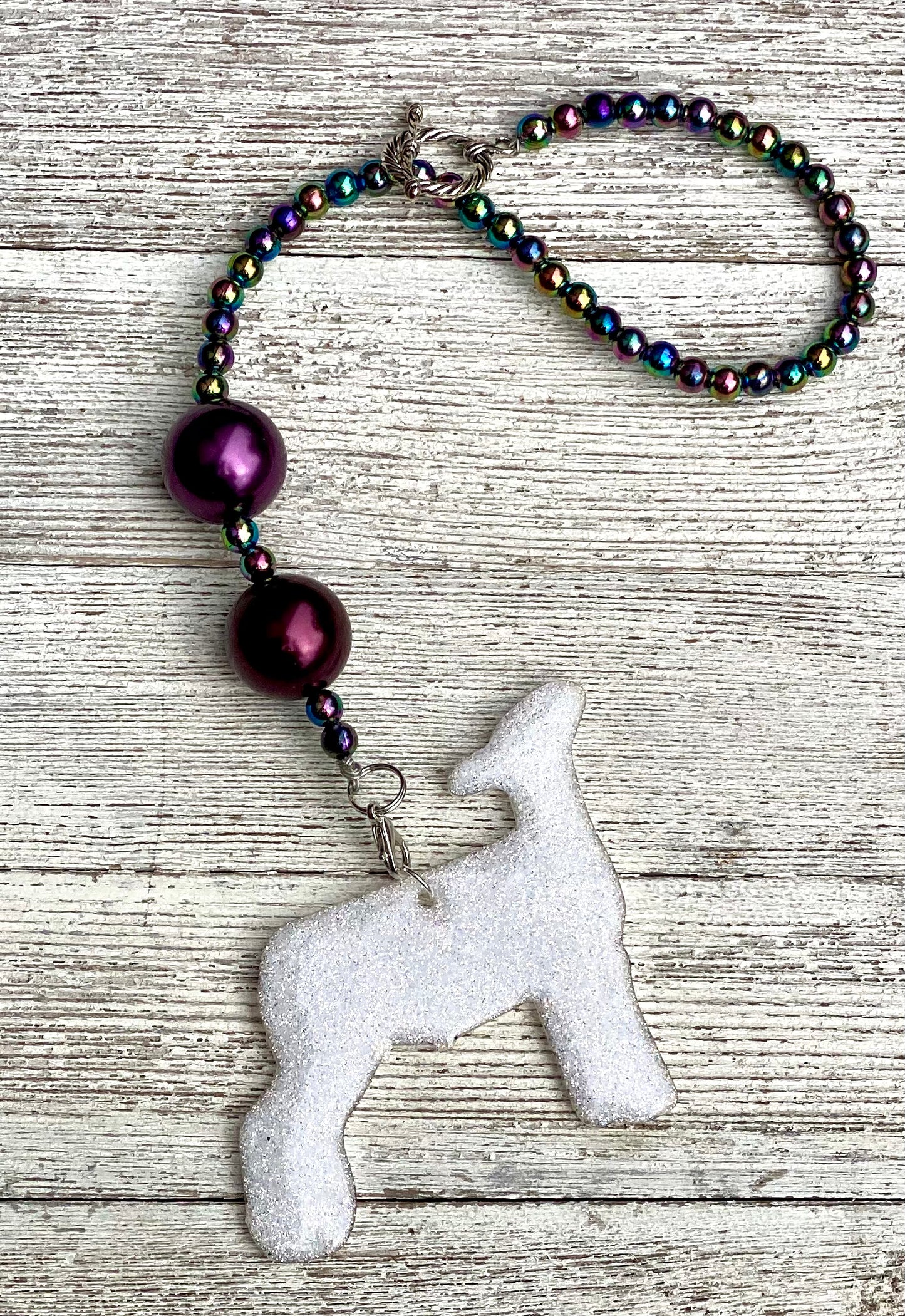 3" Glitter Show Lamb Beaded Rearview Mirror Hanger