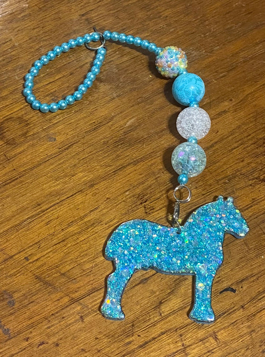 3" Draft Horse Beaded Rearview Mirror Hanger