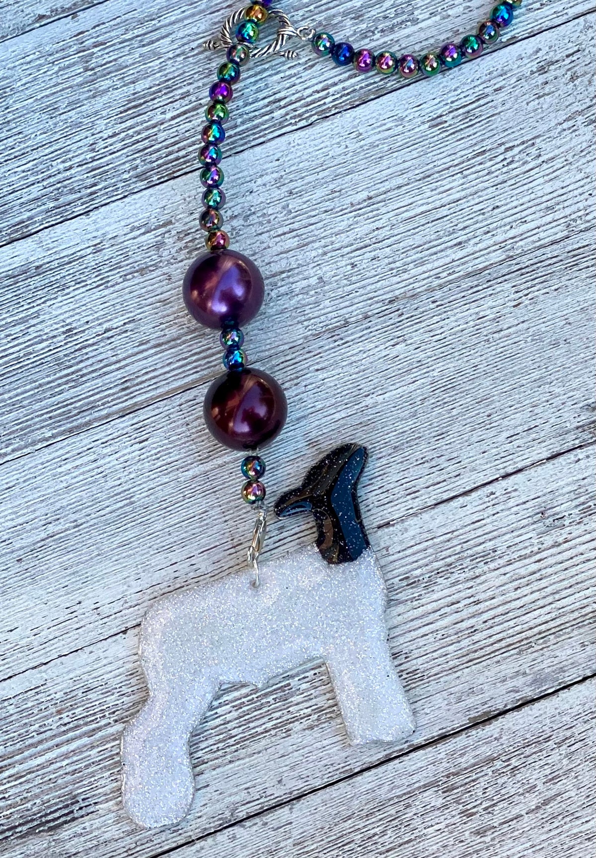 3" Glitter Show Lamb Beaded Rearview Mirror Hanger