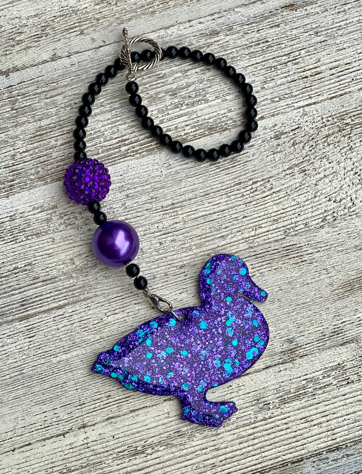 3" Glitter Duck Beaded Rearview Mirror Hanger