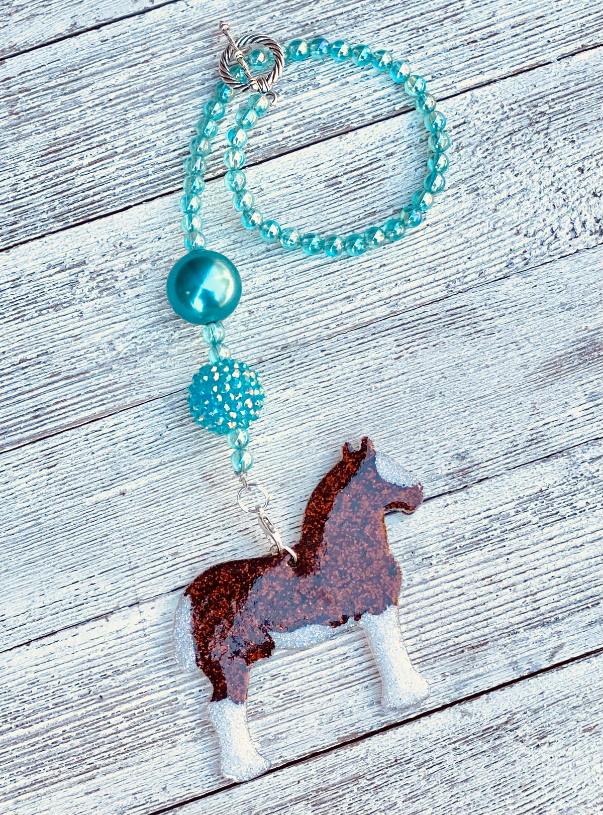 3" Draft Horse Beaded Rearview Mirror Hanger