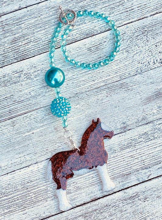 3" Draft Horse Beaded Rearview Mirror Hanger