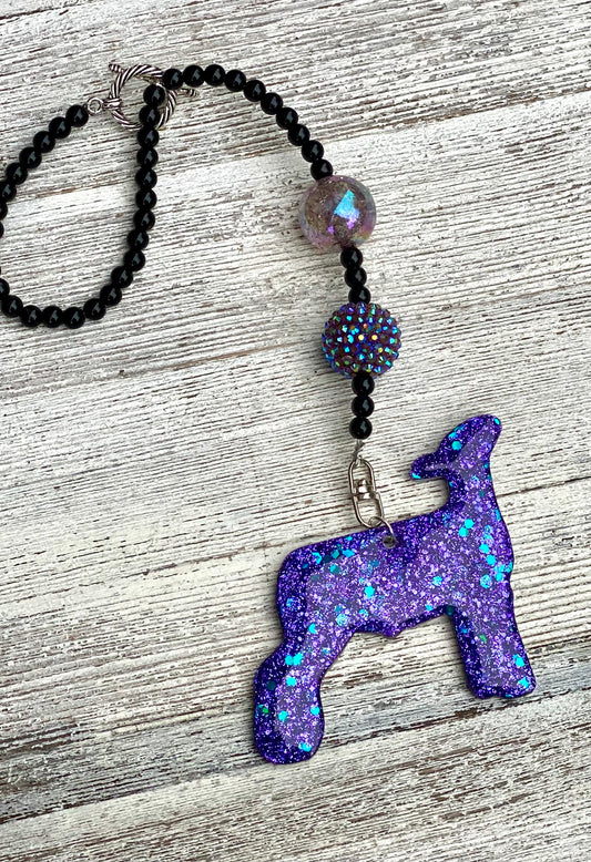 3" Glitter Show Lamb Beaded Rearview Mirror Hanger