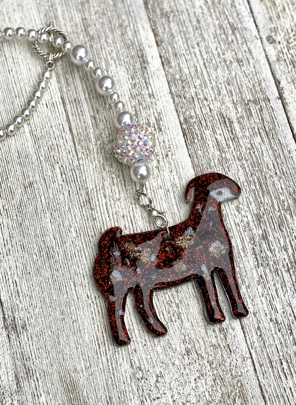 3” Dappled Boer Doe Beaded Rearview Mirror Hanger