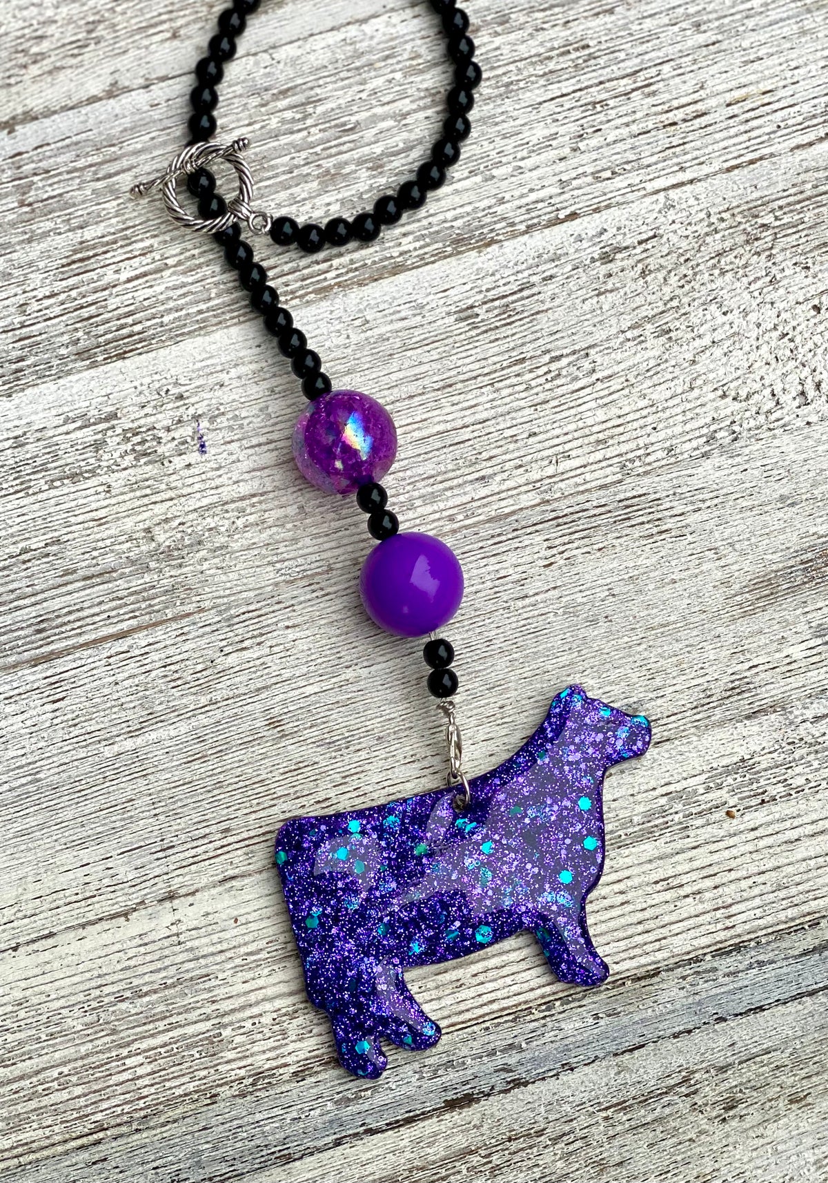 3" Glitter Show Heifer Beaded Rearview Mirror Hanger