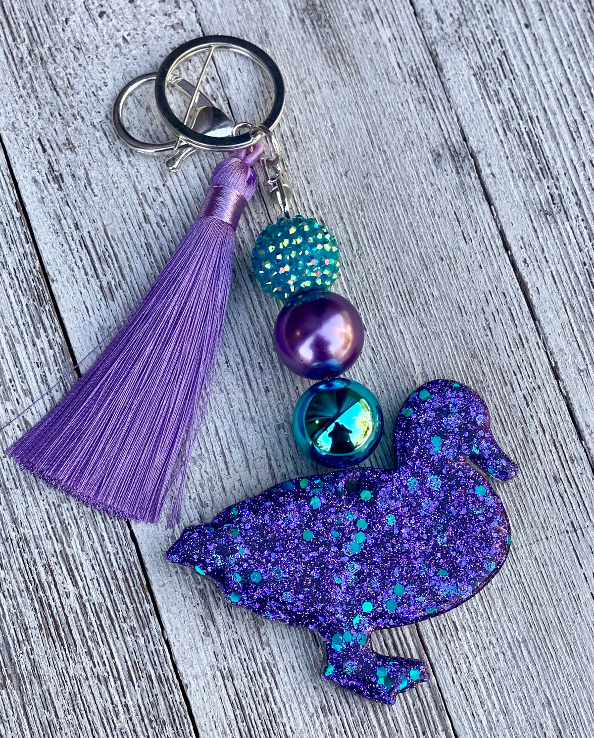 3" Glitter Duck Bubble Gum Bead Keychain