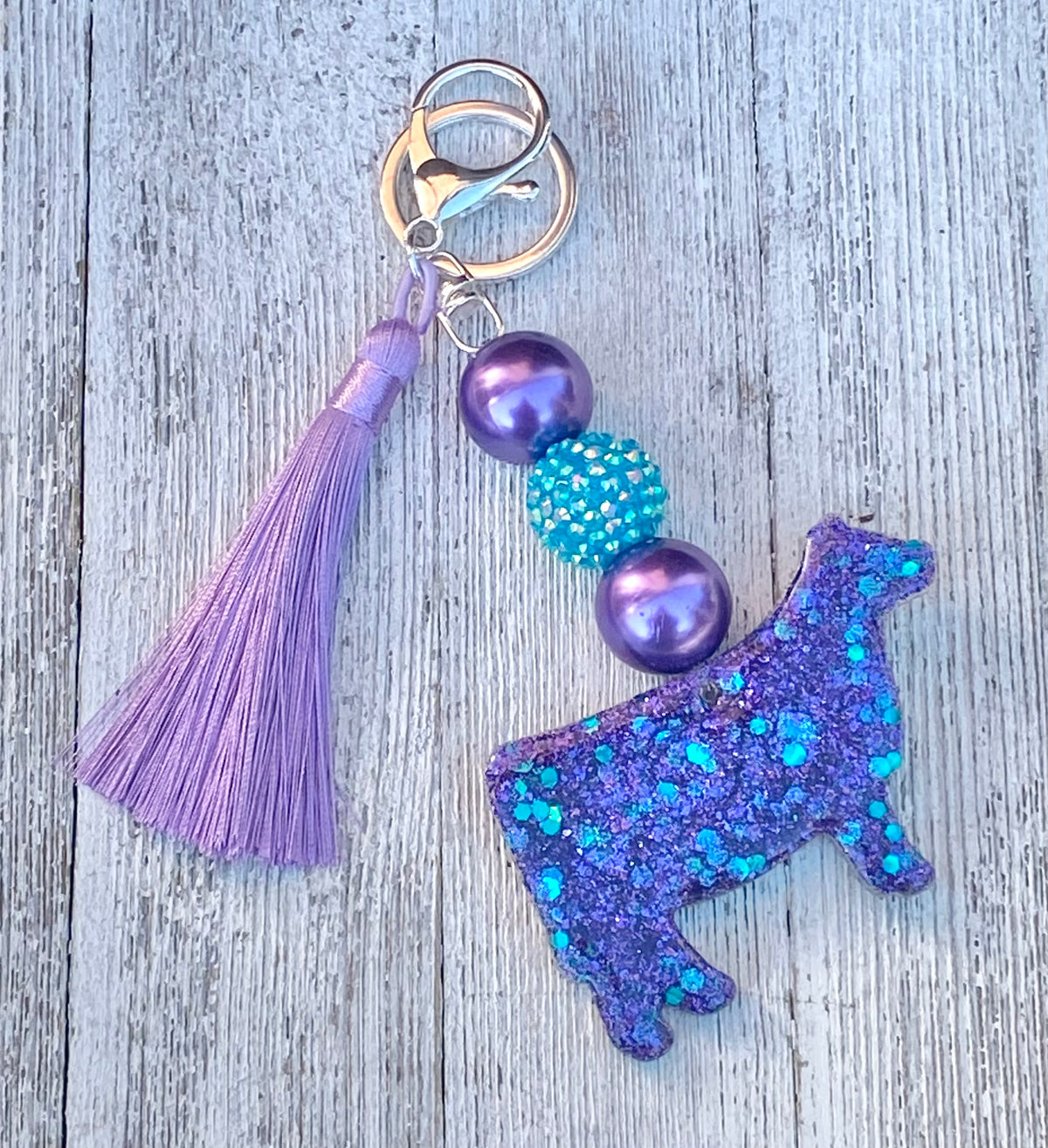 3” Glitter Show Steer Bubble Gum Bead Key Chain