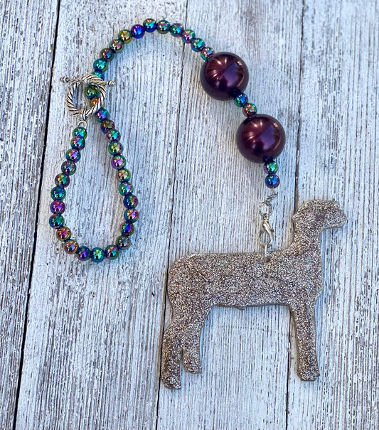 3" Glitter Show Lamb Beaded Rearview Mirror Hanger