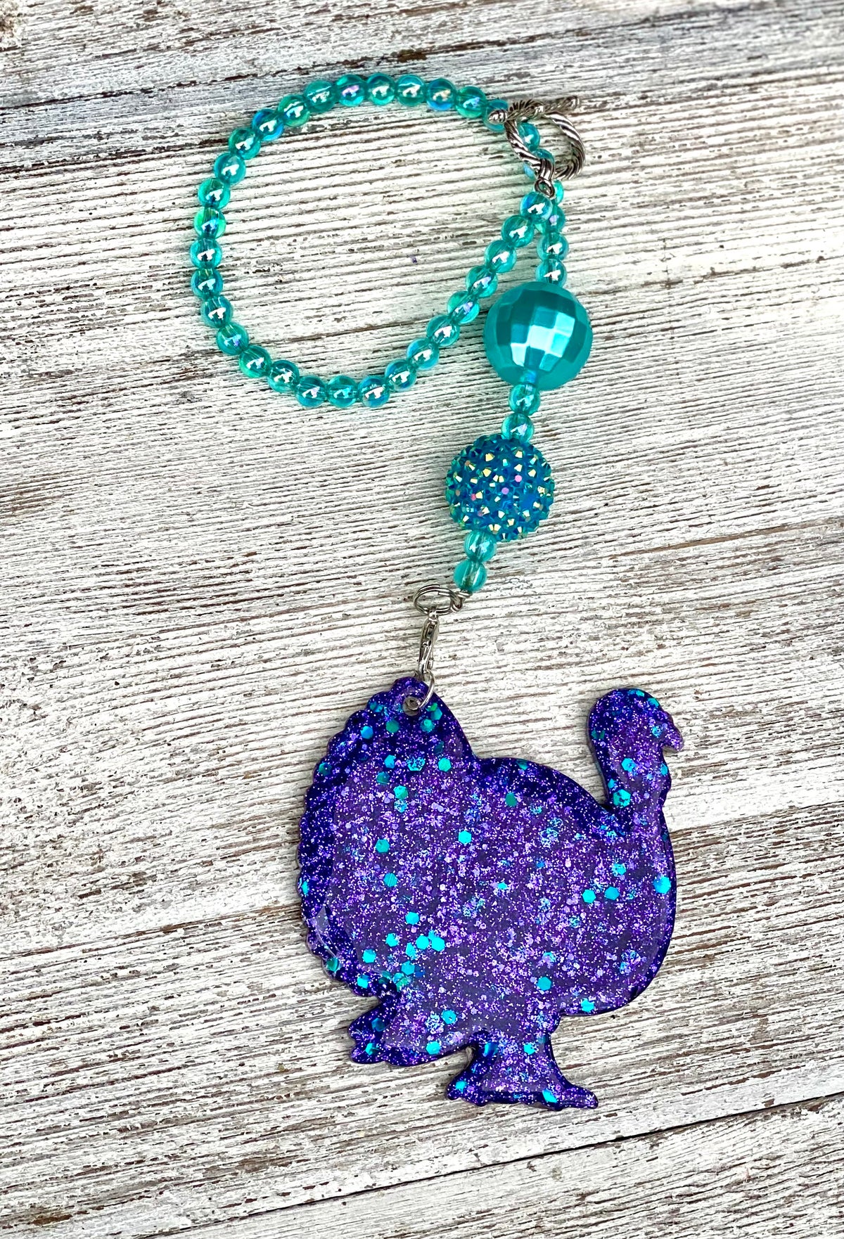 3" Glitter Turkey Beaded Rearview Mirror Hanger