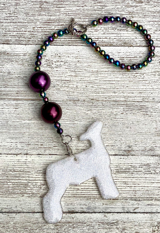 3" Glitter Show Lamb Beaded Rearview Mirror Hanger