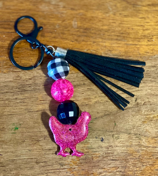 2” Glitter Chicken Key Chain